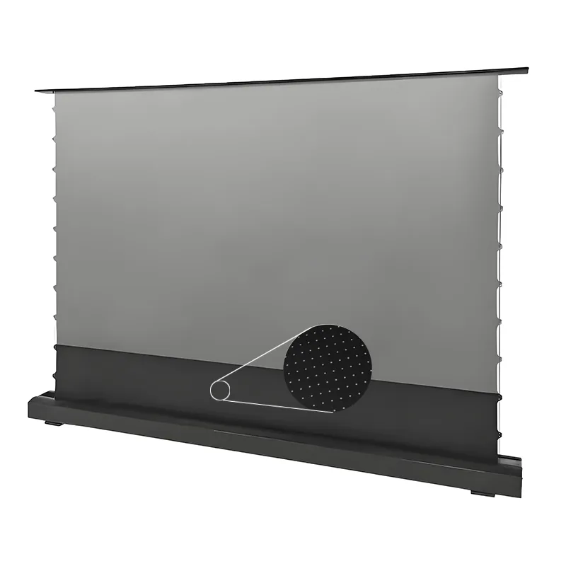 Acoustic transparent Floor rising screen